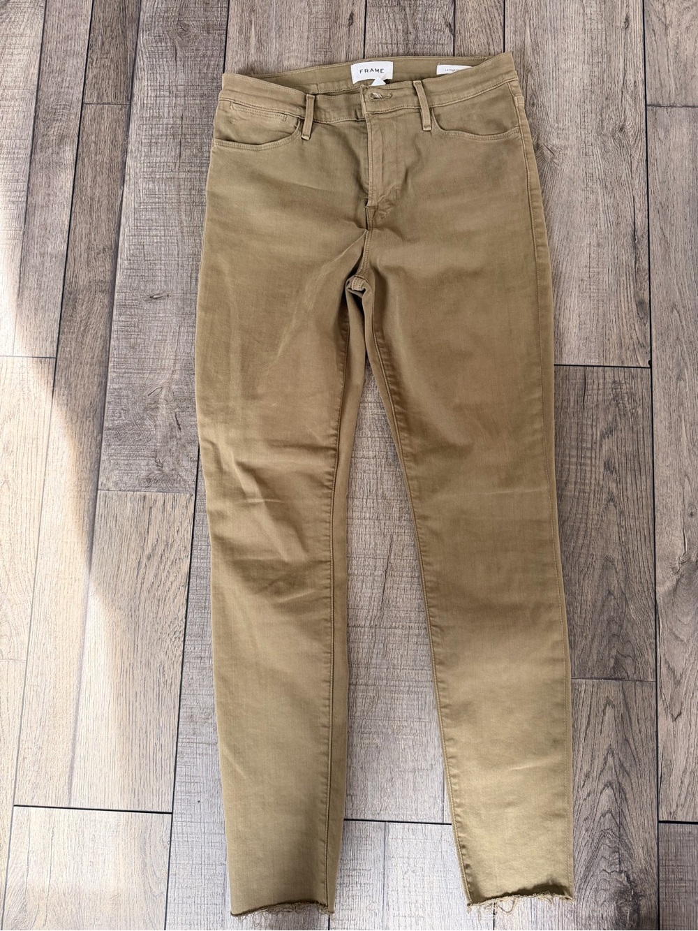 FRAME Olive/Tan High-Rise Skinny Jeans